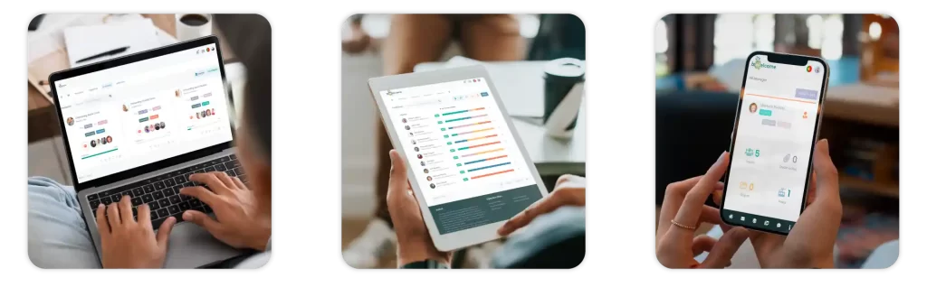 Dashboard do onboarding com gráficos de progresso e indicadores de desempenho de colaboradores.